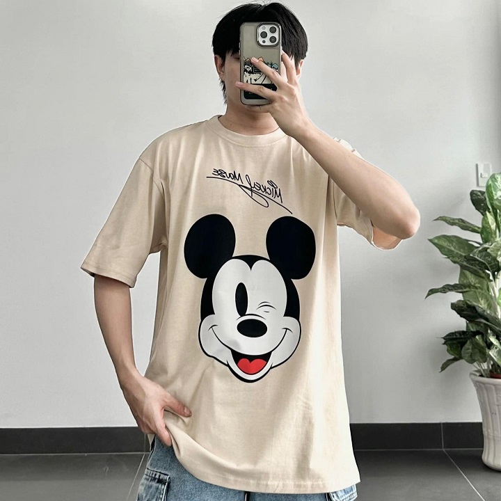 Tee Mickey Mouse 100% cotton unisex tay lỡ from rộng
